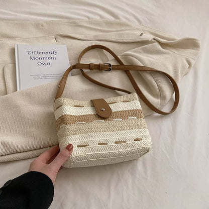 Striped Woven Crossbody Bag - Beige / One Size