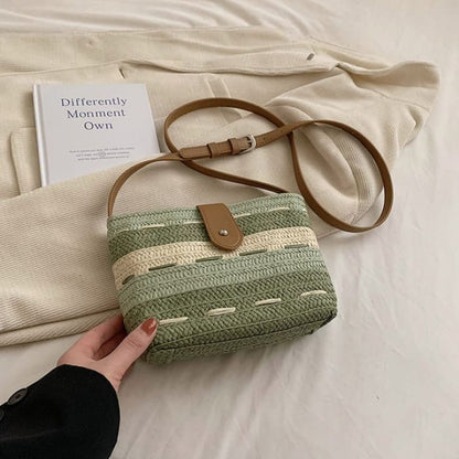 Striped Woven Crossbody Bag - Green / One Size