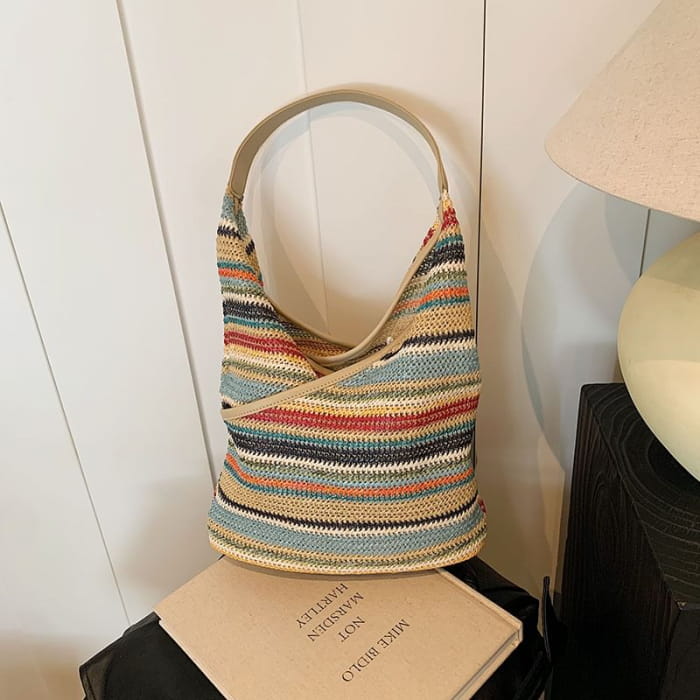 Striped Woven Shoulder Bag