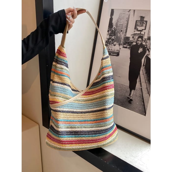 Striped Woven Shoulder Bag