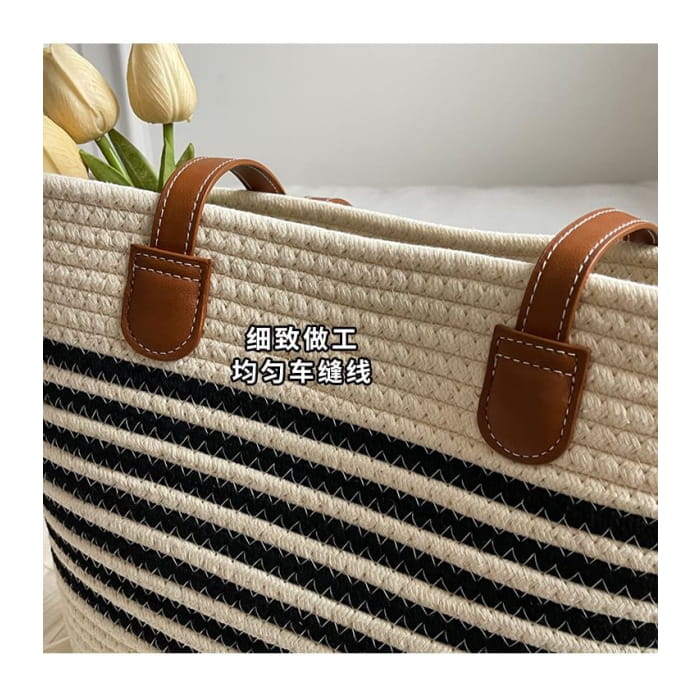 Striped Woven Tote Bag