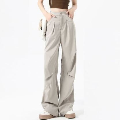 Stud High Waist Button - Khaki / S