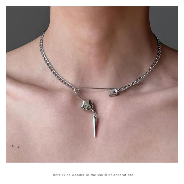 Stud Safety Pin Pendant Alloy Choker