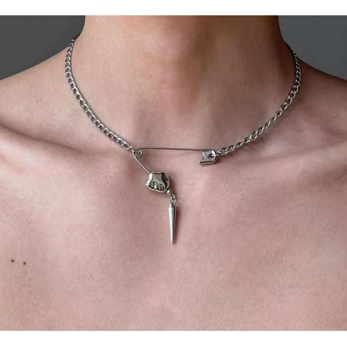 Stud Safety Pin Pendant Alloy Choker