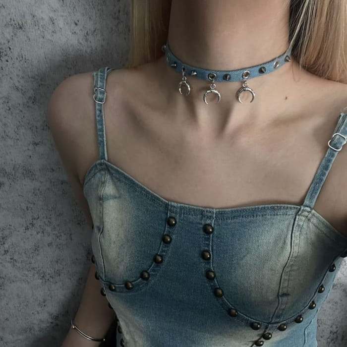 Studded Denim Choker