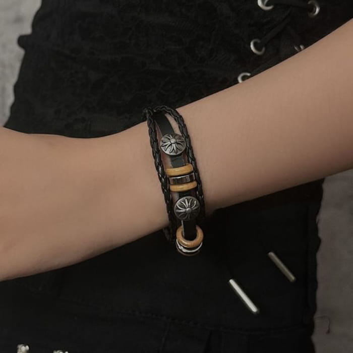 Studded Layered Bangle - Black / One Size