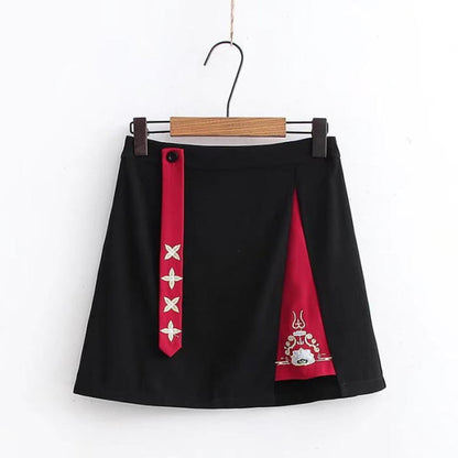 Stylish Dragon Embroidery Colorblock Hoodie Skirt Set - S