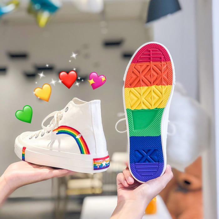 Stylish Rainbow Print High Top Canvas Shoes