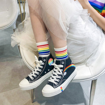 Stylish Rainbow Print High Top Canvas Shoes