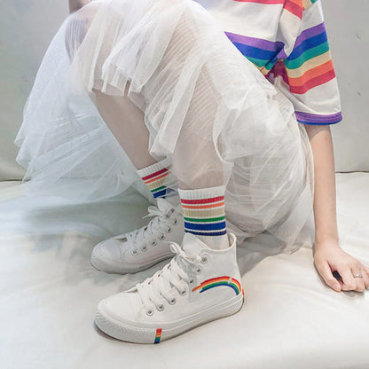 Stylish Rainbow Print High Top Canvas Shoes