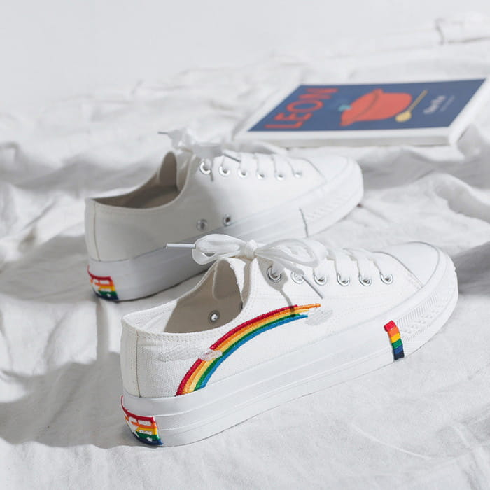 Stylish Rainbow Print High Top Canvas Shoes - White / 35