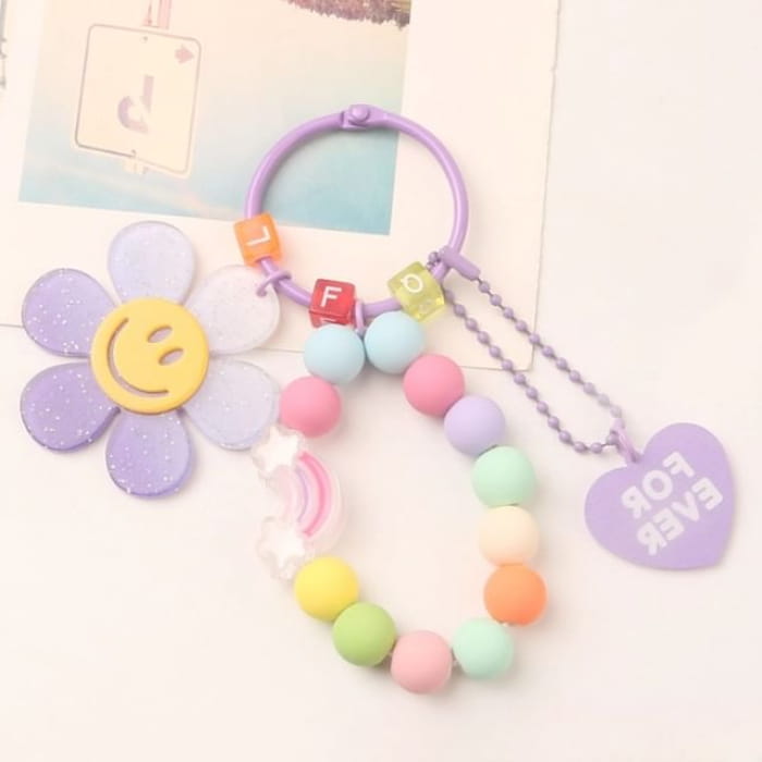 Sunflower Keychain - Q995-4 - Green & Purple Pink Yellow