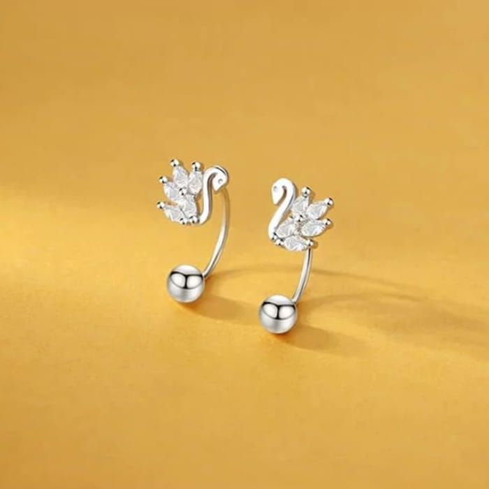 Swan Ear Stud - 1 Pair - Silver / One Size