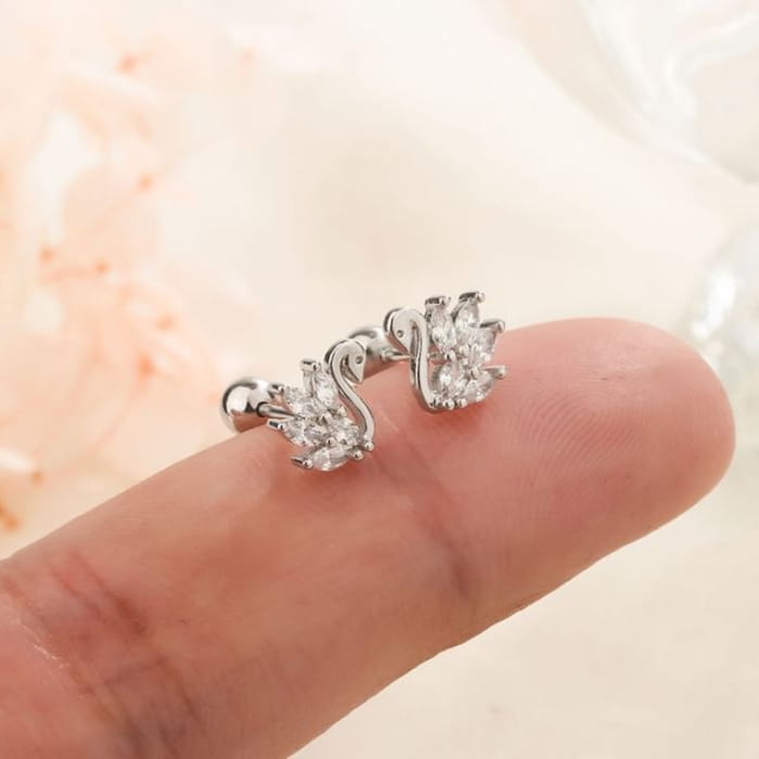 Swan Ear Stud - 1 Pair - Silver / One Size