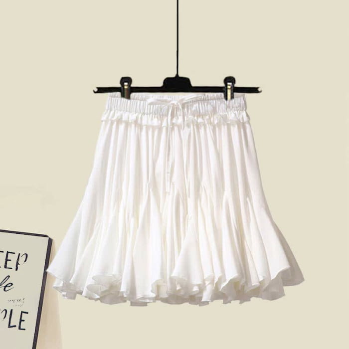 Sweet Boho Print Fringed Hollow Out Shirt Pleated Skirt