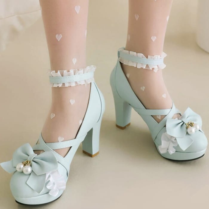 Sweet Bow Decor Lace Chunk Heel Sandals