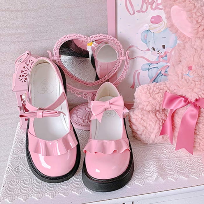 Sweet Bow Knot Lolita Mary Janes Shoes - Pink / 34