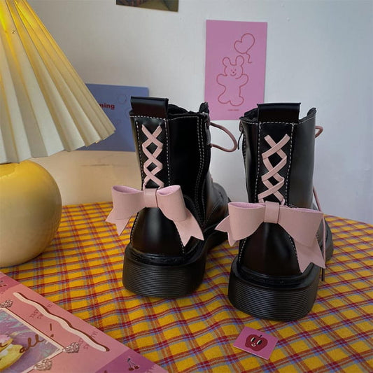 Sweet Bow Tie Lolita Flat Platform Boots