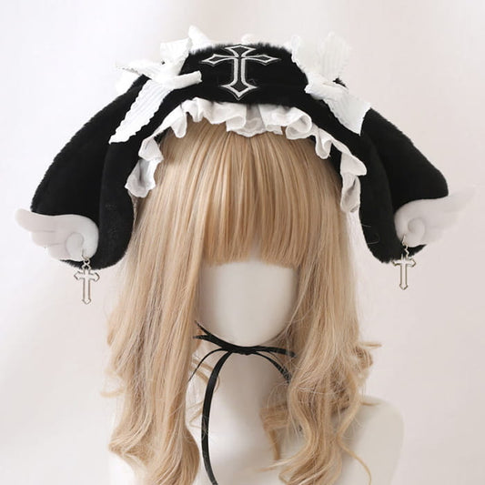 Sweet Bowknot Cross Decor Lolita Plush Hat - Black