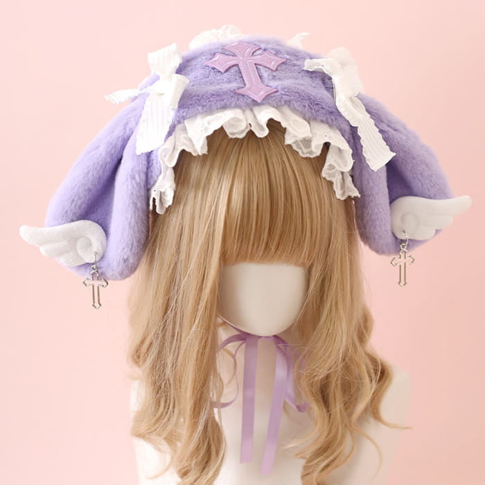 Sweet Bowknot Cross Decor Lolita Plush Hat - Purple