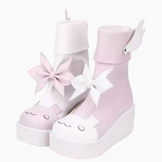 Sweet Bunny Bow Knot Platform Lolita Shoes - Pink / 35