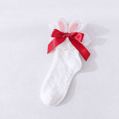 Sweet Bunny Ears Bow Ankle Socks - White A / One size