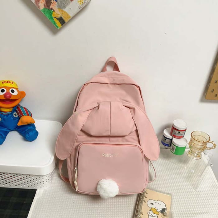 Sweet Cartoon Bunny Ears Backpack - Pink / One Size
