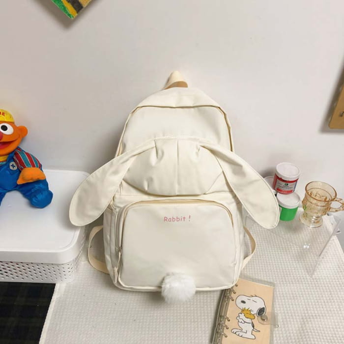 Sweet Cartoon Bunny Ears Backpack - White / One Size