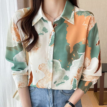 Sweet Colorblock Abstract Print Shirt Workwear