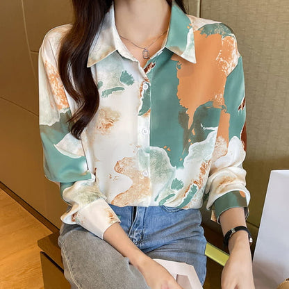 Sweet Colorblock Abstract Print Shirt Workwear