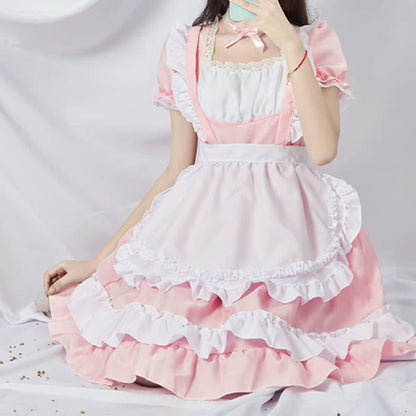 Sweet Cosplay Lace Ruffled Maid Lolita Dress Set