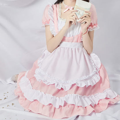 Sweet Cosplay Lace Ruffled Maid Lolita Dress Set