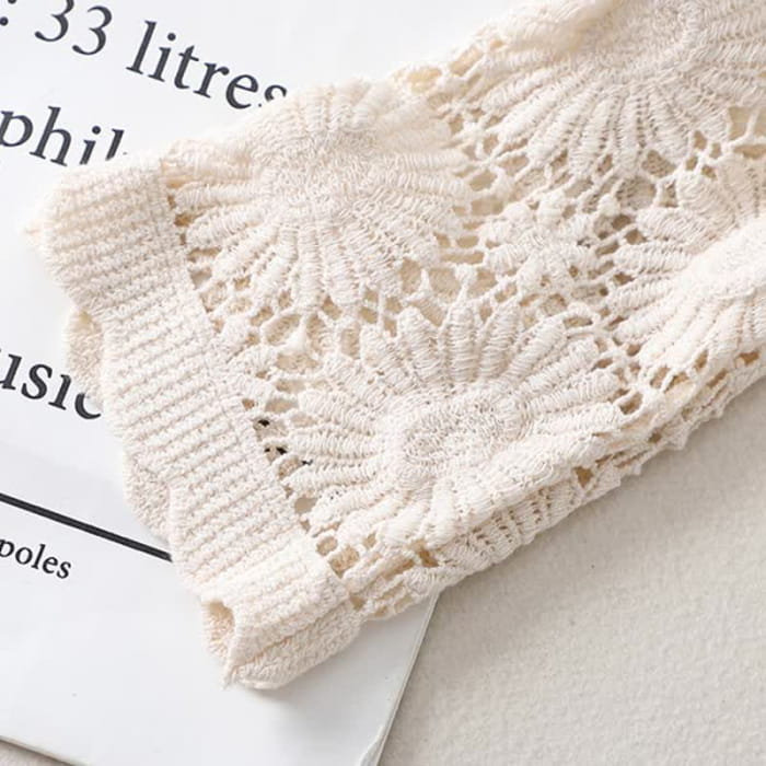 Sweet Crochet Hollow Cardigan Floral Print Slip Dress Set