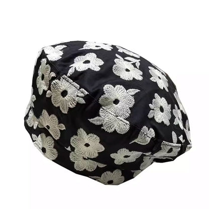 Sweet Floral Embroidery Beret Hat - Hats