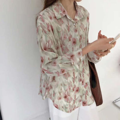 Sweet Floral Print Casual Lapel Shirt