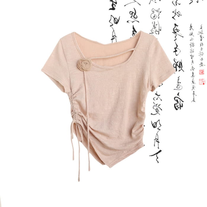 Sweet Flower Irregular T-Shirt High Waist Pleated Skirt