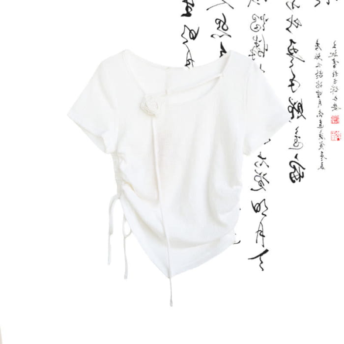 Sweet Flower Irregular T-Shirt High Waist Pleated Skirt