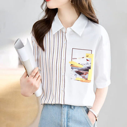 Sweet Irregular Stripe Chiffon Lapel Shirt