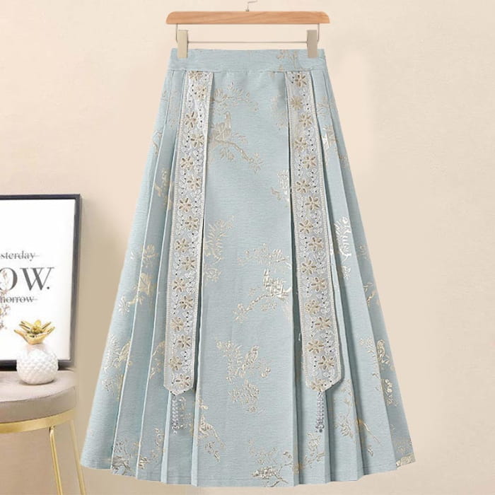 Sweet Knit Sweater Vintage Embroidery Pleated Skirt - M