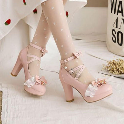 Sweet Lace Bow Lolita Mary Janes Shoes