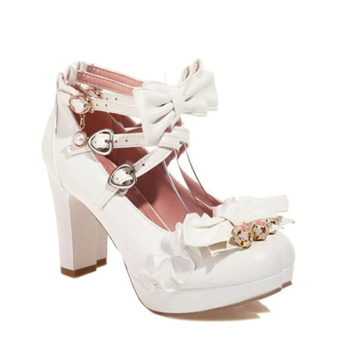 Sweet Lace Bow Lolita Mary Janes Shoes - White / 35