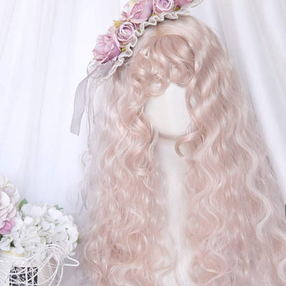 Sweet Long Curly Wig With Bangs - Beige / One Size