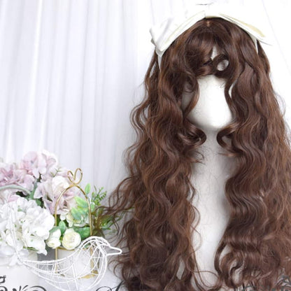 Sweet Long Curly Wig With Bangs - Brown / One Size