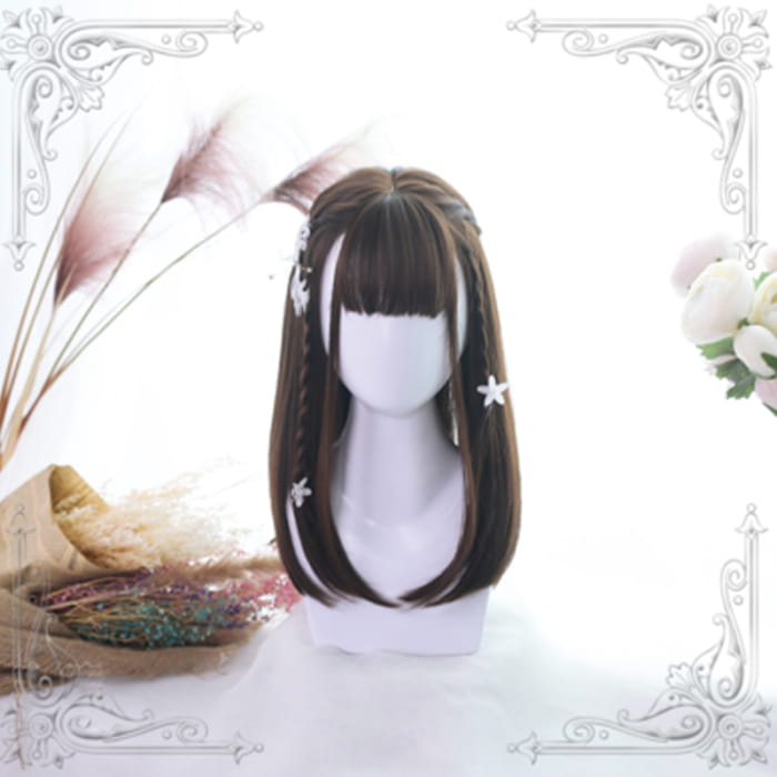 Sweet Long Hair Hime Cut Wig - Brown A / One Size