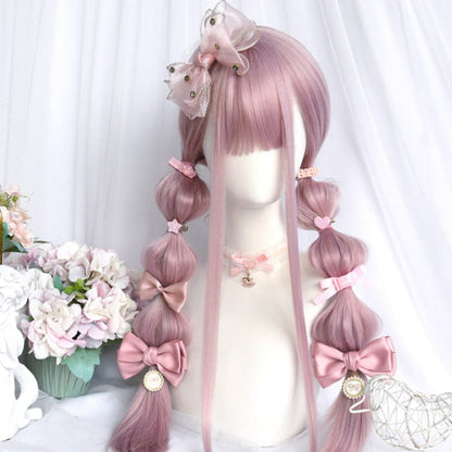 Sweet Long Straight Flower Ball Wig With Neat Bangs