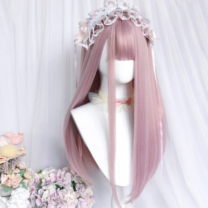 Sweet Long Straight Flower Ball Wig With Neat Bangs - Pink