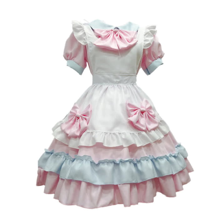 Sweet Pink Bow Knot Ruffled Maid Lolita Dress - S