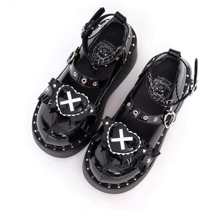 Sweet Punk Cross Love Heart Chain Strap Buckle Platform