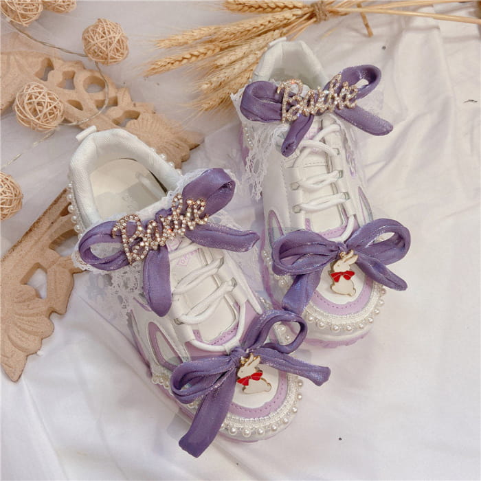 Sweet Purple Bow Lace Up Sneakers