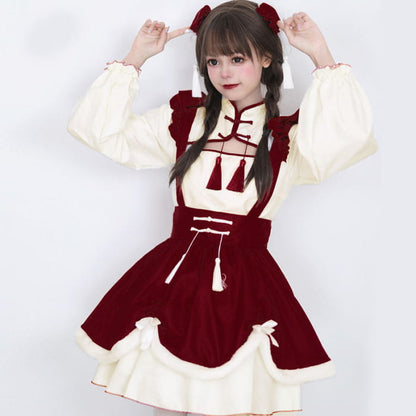 Sweet Red Buckle Tassel Lolita Maid Dress